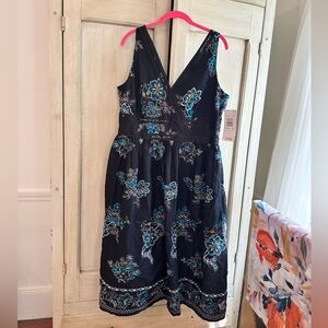 Robbie Bee Black Dress with Blue Floral Design